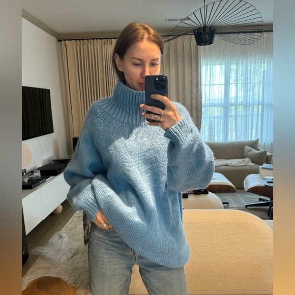 Overzise blue sweater  100% wool - Picture 1 of 17